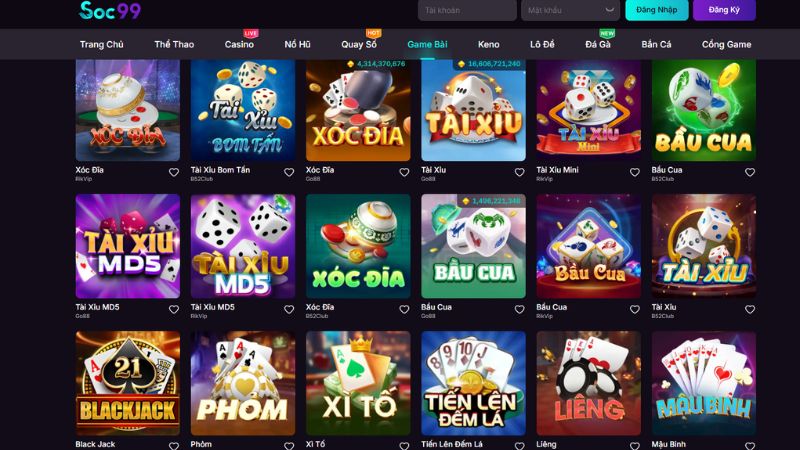 Tổng hợp các sản phẩm game bài SOC99