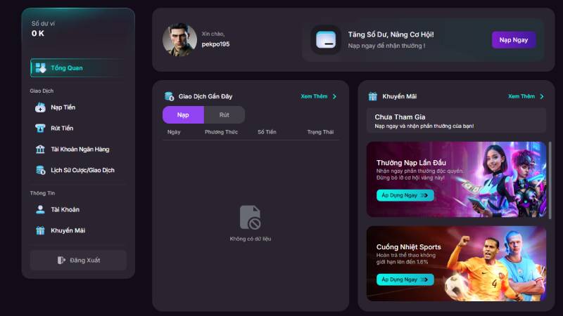 Hướng dẫn SOC99 thực hiện giao dịch nạp rút tiền