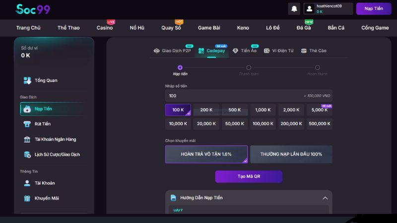 Nhà cái SOC99 cung cấp đa dang phương thức giao dịch