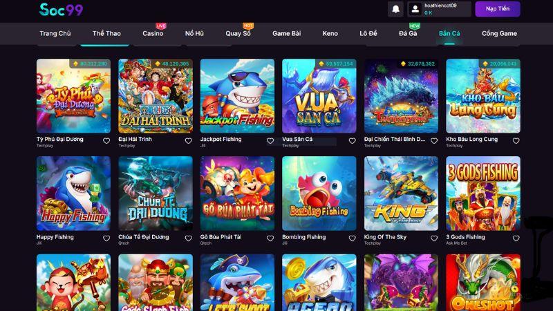 Sảnh game bắn cá tại nhà cái SOC99 hấp dẫn
