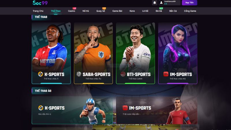 Thể thao SOC99 có ưu điểm giao diện đẹp, dễ tiếp cận